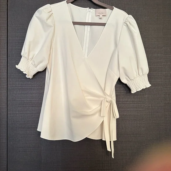 Cinq à Sept Andra Wrap Blouse Top in Ivory - Picture 4 of 7